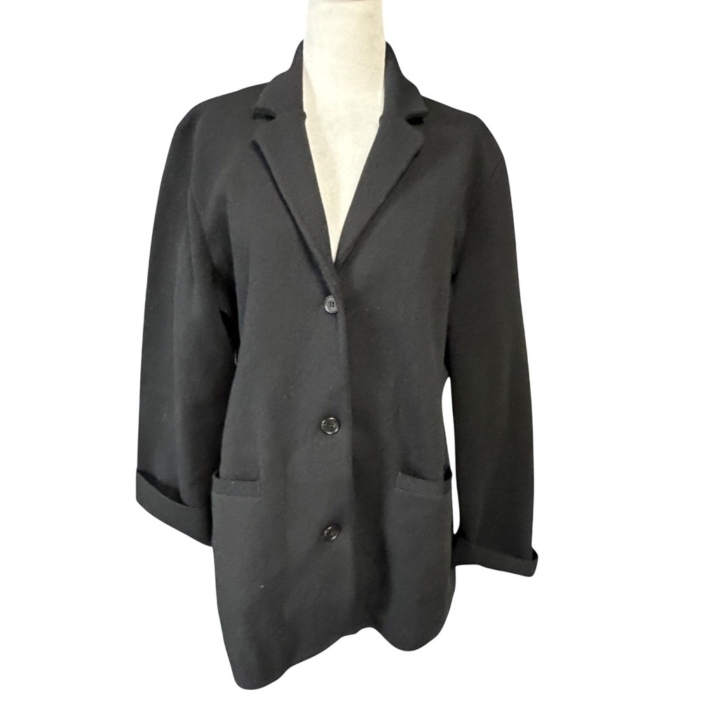 J.Crew Blazer Womens XL Black Knit Three Button Jacket Pockets Unlined BG098